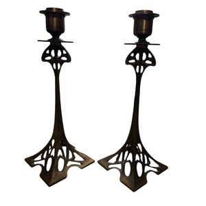 Vintage Art Nouveau Brass Candlestick Holders